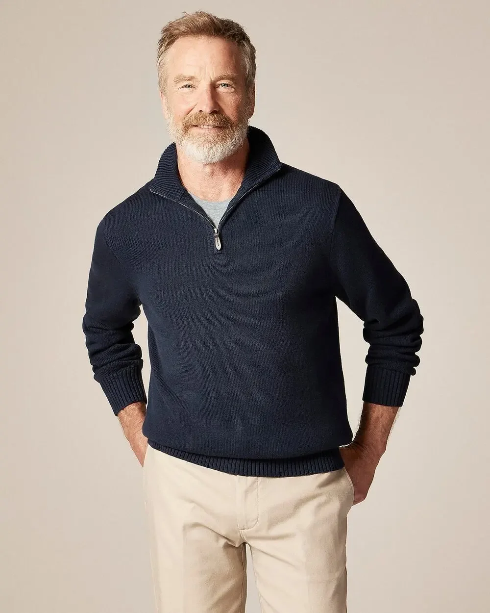 J. Crew Men's Heritage Cotton Quarter-Zip Sweater Long Sleeves Navy Size M NWT